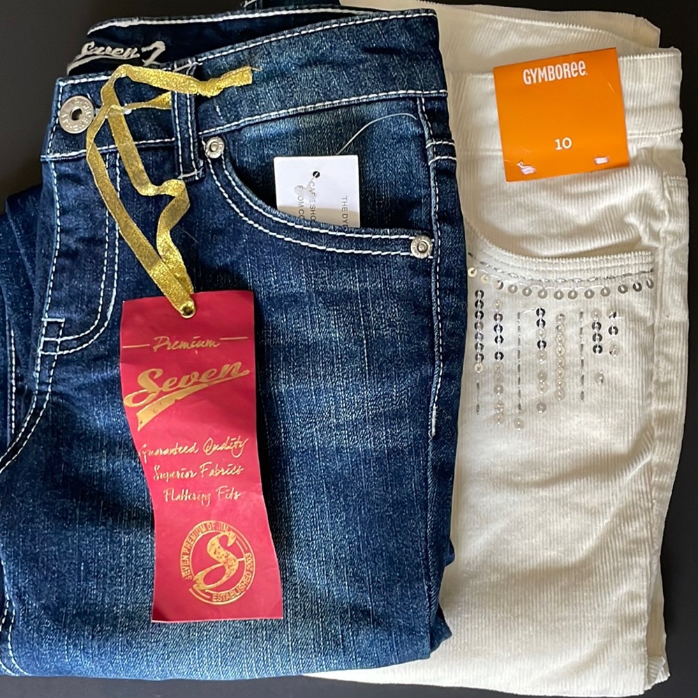 Girls Jean Seven Blue Denim Jeans & Gymboree White Corduroy Pants Size 10 Lot X2